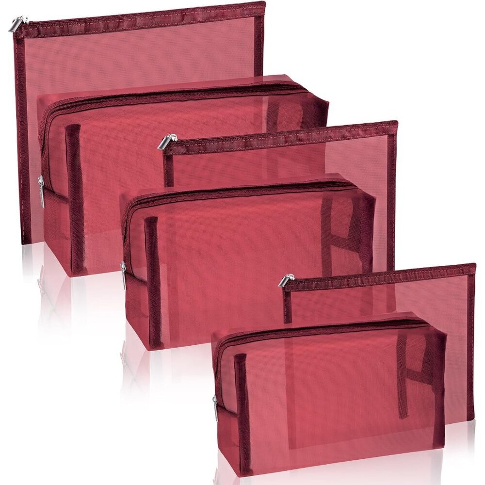 6 Pieces Mesh Makeup Bags Mesh Cosmetic Bag Portable Travel Organizing Zipper Po